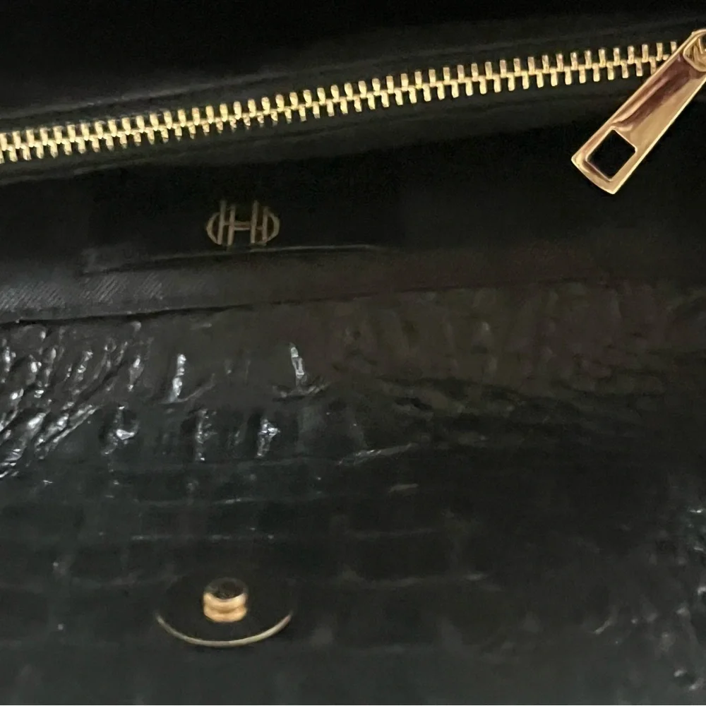 House of Harlow 1960 Black Croc-Embossed Clutch  with gold chain strap nwt